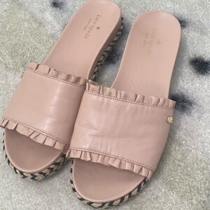 Kate Spade Pink Espadrille Flat Slides Zahara Ruffle Trim Slides. Size 8.5